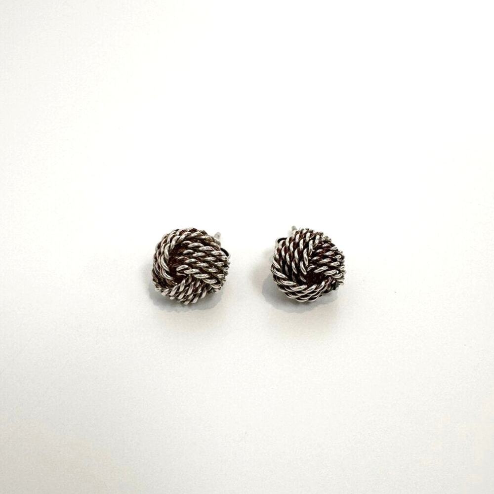 Tiffany & Co. 925 Sterling Silver Somerset Twist Knot Stud Earrings Chain Ball